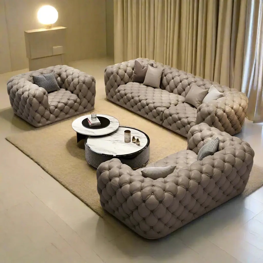Buckle Chesterfield Sofa Set – Classic Tufted Design-MinimalisticDecor.com