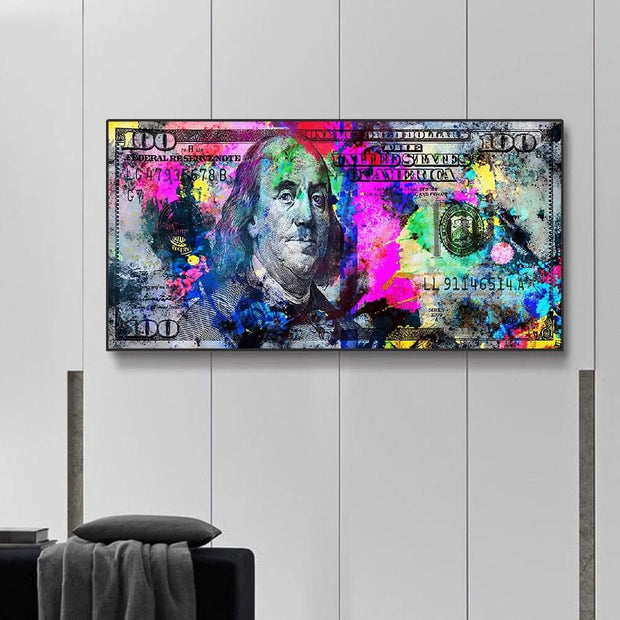 Burning 100 Dollar Bill Colour Canvas Wall Art-MinimalisticDecor.com