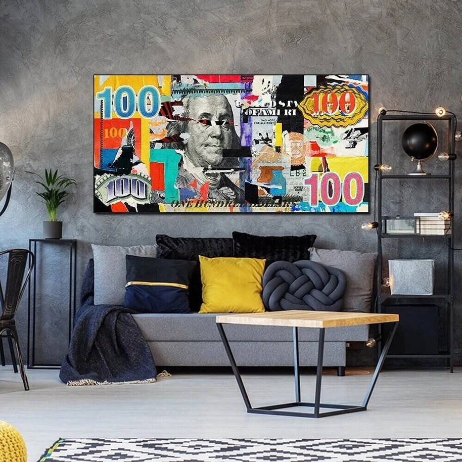 Burning 100 Dollar Bill Torn Canvas Wall Art-MinimalisticDecor.com