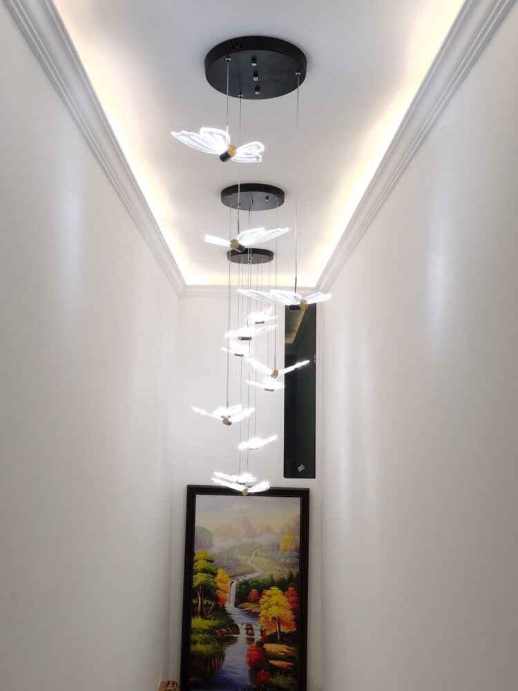 Butterfly Staircase Chandelier – Elegant Pendant Light with Artistic Butterfly Design-MinimalisticDecor.com