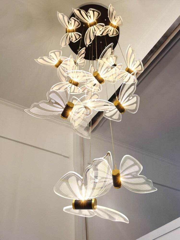 Butterfly Staircase Chandelier – Elegant Pendant Light with Artistic Butterfly Design-MinimalisticDecor.com