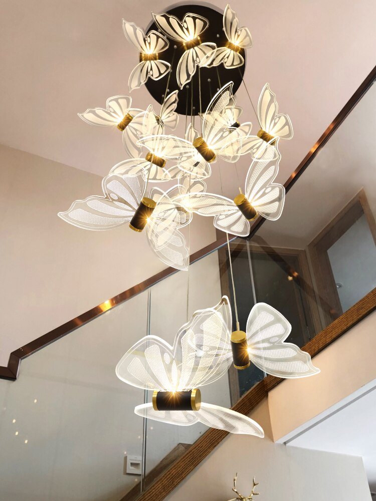 Butterfly Staircase Chandelier – Elegant Pendant Light with Artistic Butterfly Design-MinimalisticDecor.com