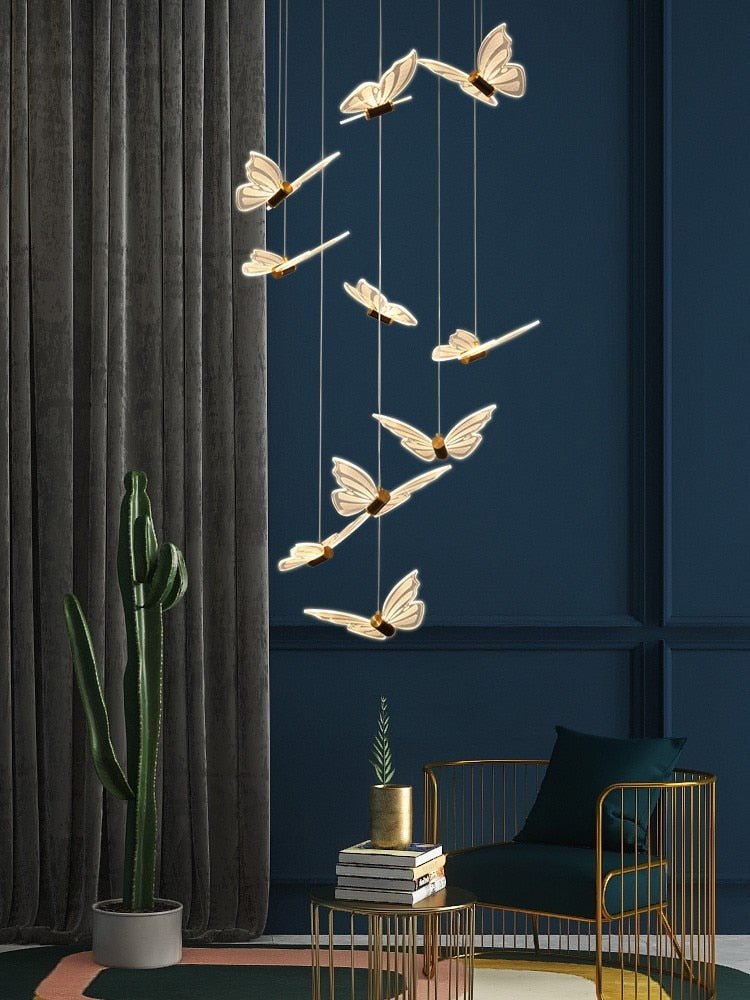Butterfly Staircase Chandelier – Elegant Pendant Light with Artistic Butterfly Design-MinimalisticDecor.com