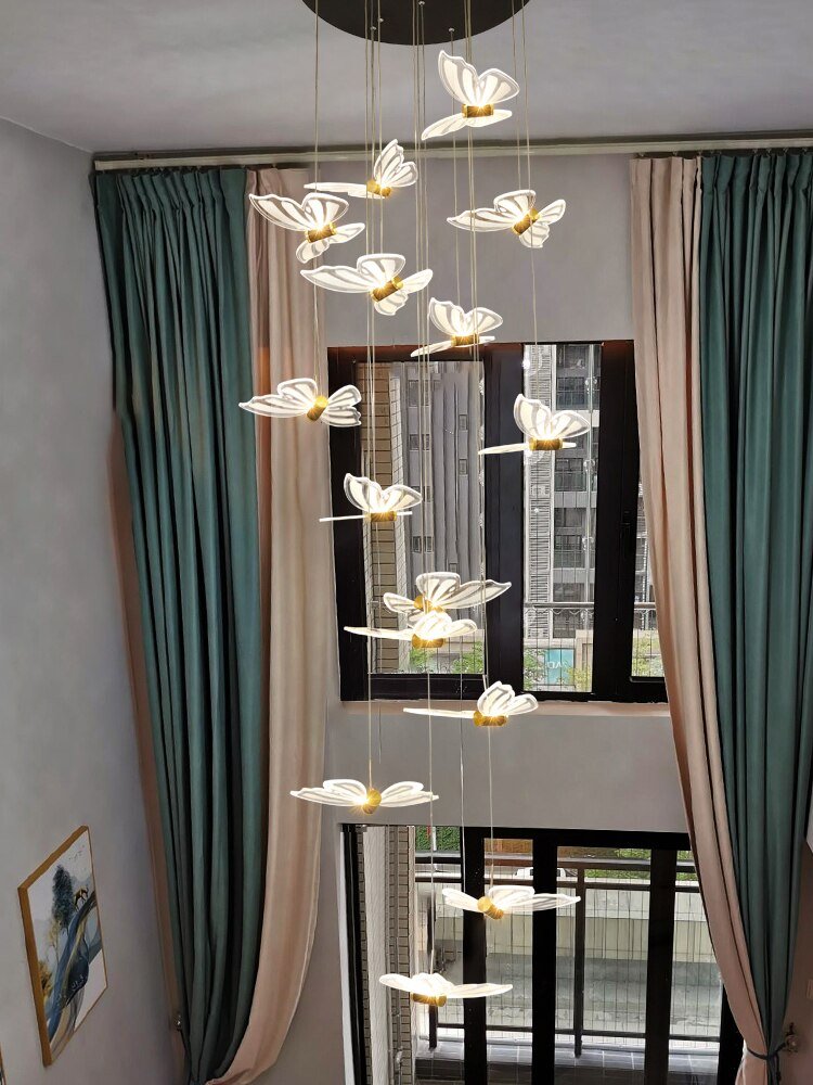 Butterfly Staircase Chandelier – Elegant Pendant Light with Artistic Butterfly Design-MinimalisticDecor.com