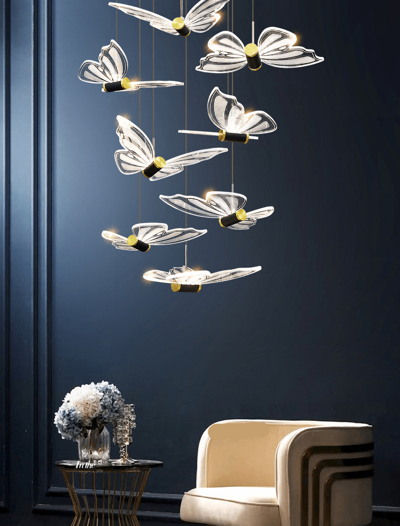 Butterfly Staircase Chandelier – Elegant Pendant Light with Artistic Butterfly Design-MinimalisticDecor.com