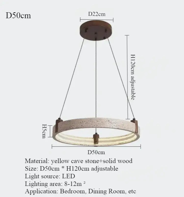 Cave Stone Ring Pendant Chandelier – Polished Steel &amp; Yellow Stone Finish-MinimalisticDecor.com