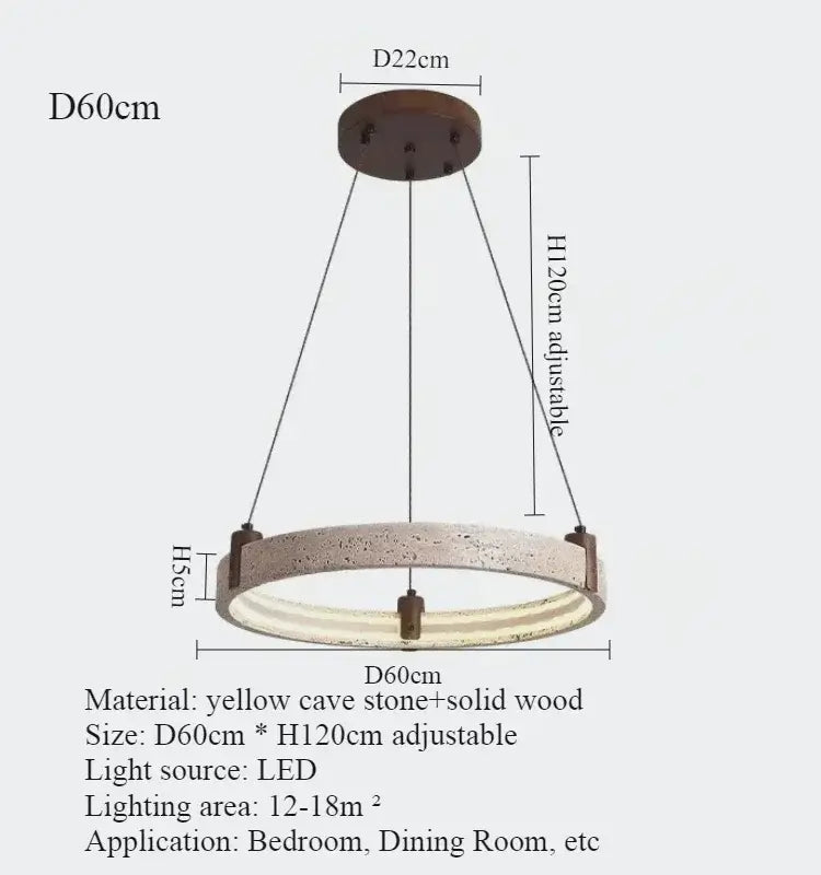 Cave Stone Ring Pendant Chandelier – Polished Steel &amp; Yellow Stone Finish-MinimalisticDecor.com