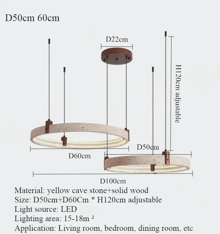 Cave Stone Ring Pendant Chandelier – Polished Steel &amp; Yellow Stone Finish-MinimalisticDecor.com
