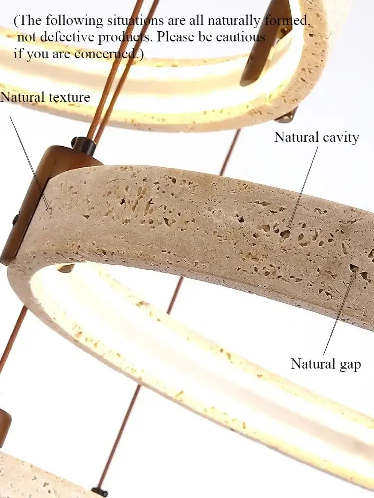 Cave Stone Ring Pendant Chandelier – Polished Steel &amp; Yellow Stone Finish-MinimalisticDecor.com
