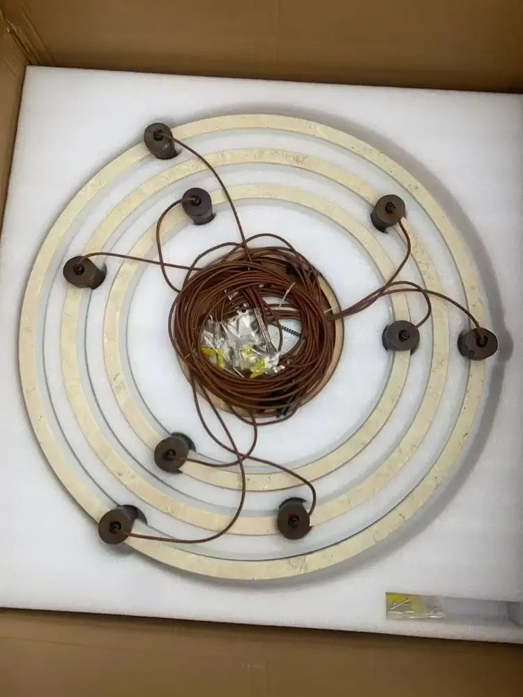 Cave Stone Ring Pendant Chandelier – Polished Steel &amp; Yellow Stone Finish-MinimalisticDecor.com