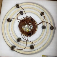 Cave Stone Ring Pendant Chandelier – Polished Steel & Yellow Stone Finish-MinimalisticDecor.com