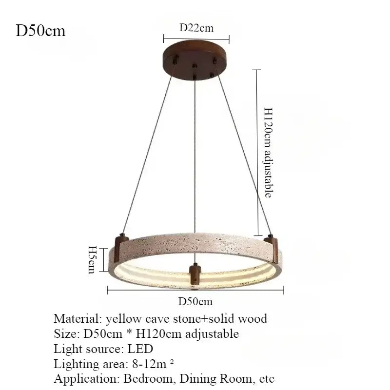Cave Stone Ring Pendant Chandelier – Polished Steel &amp; Yellow Stone Finish-MinimalisticDecor.com