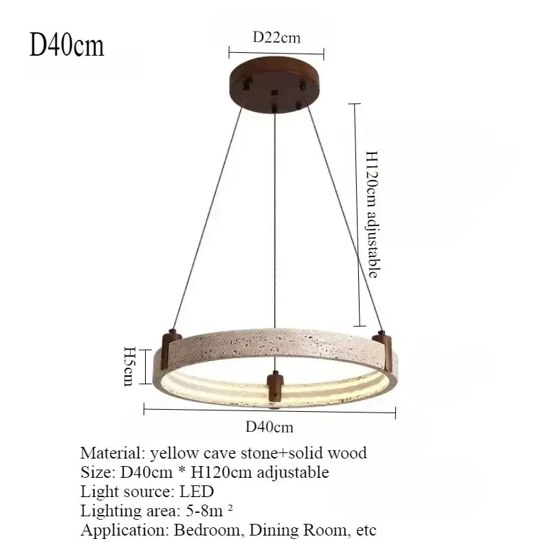 Cave Stone Ring Pendant Chandelier – Polished Steel &amp; Yellow Stone Finish-MinimalisticDecor.com