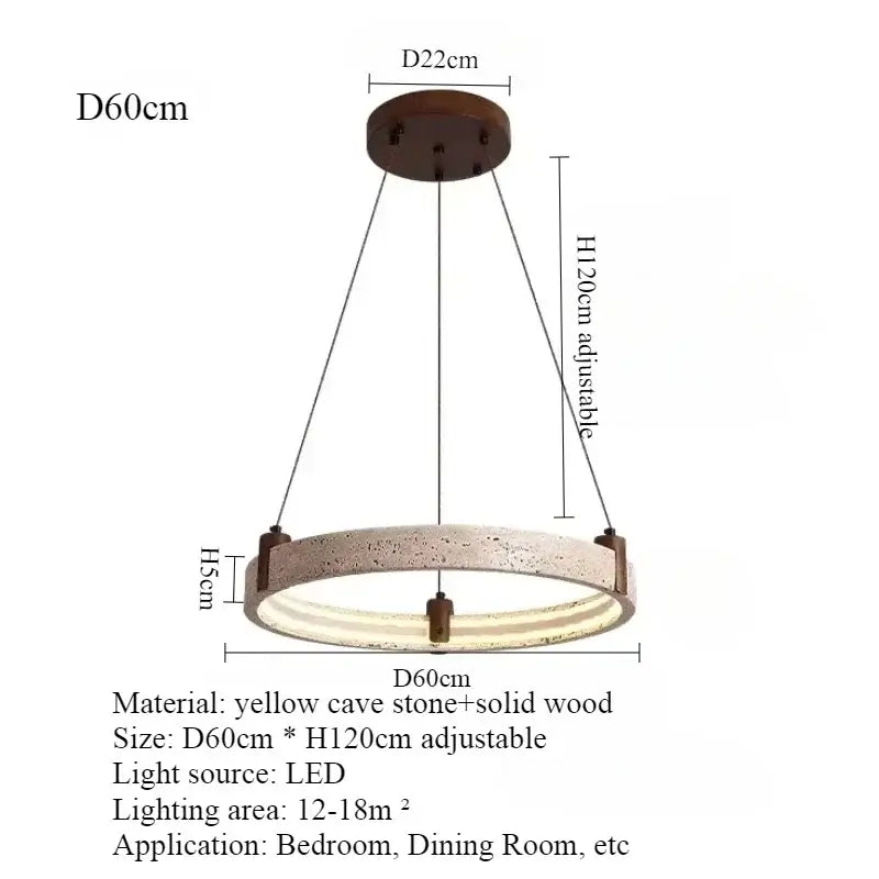 Cave Stone Ring Pendant Chandelier – Polished Steel &amp; Yellow Stone Finish-MinimalisticDecor.com