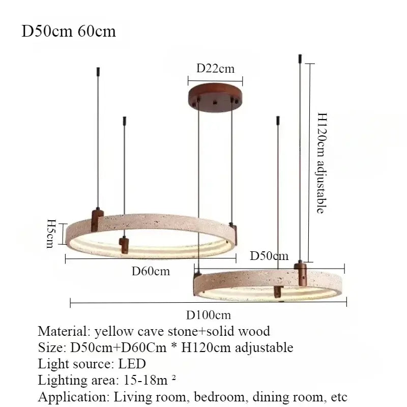 Cave Stone Ring Pendant Chandelier – Polished Steel &amp; Yellow Stone Finish-MinimalisticDecor.com