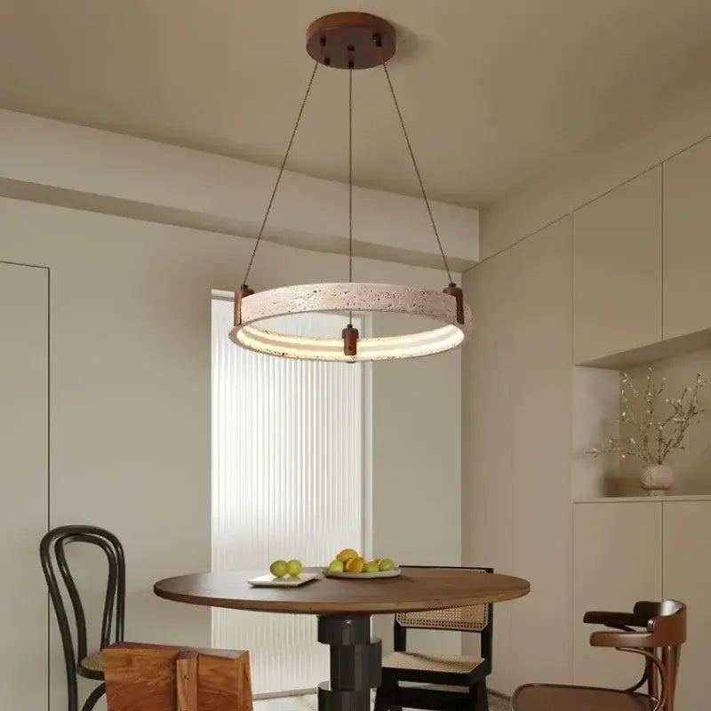 Cave Stone Ring Pendant Chandelier – Polished Steel &amp; Yellow Stone Finish-MinimalisticDecor.com