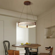 Cave Stone Ring Pendant Chandelier – Polished Steel & Yellow Stone Finish-MinimalisticDecor.com