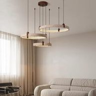 Cave Stone Ring Pendant Chandelier – Polished Steel & Yellow Stone Finish-MinimalisticDecor.com