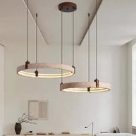 Cave Stone Ring Pendant Chandelier – Polished Steel & Yellow Stone Finish-MinimalisticDecor.com