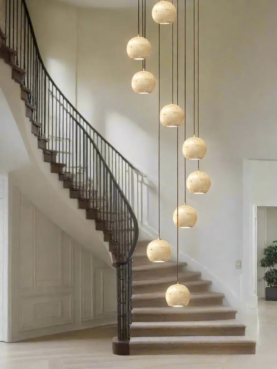 Ceramic Globe LED Staircase Chandelier Pendant Light-MinimalisticDecor.com