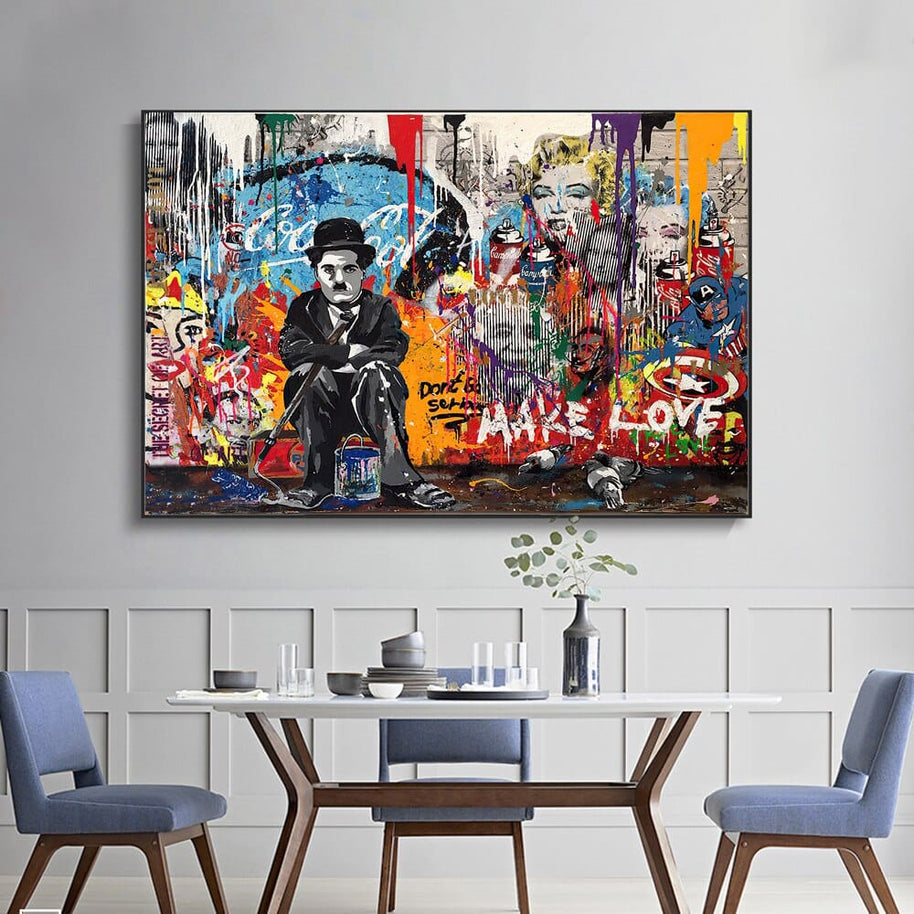 Charlie Chaplin Graffiti Wall Art Canvas Painting Poster-MinimalisticDecor.com
