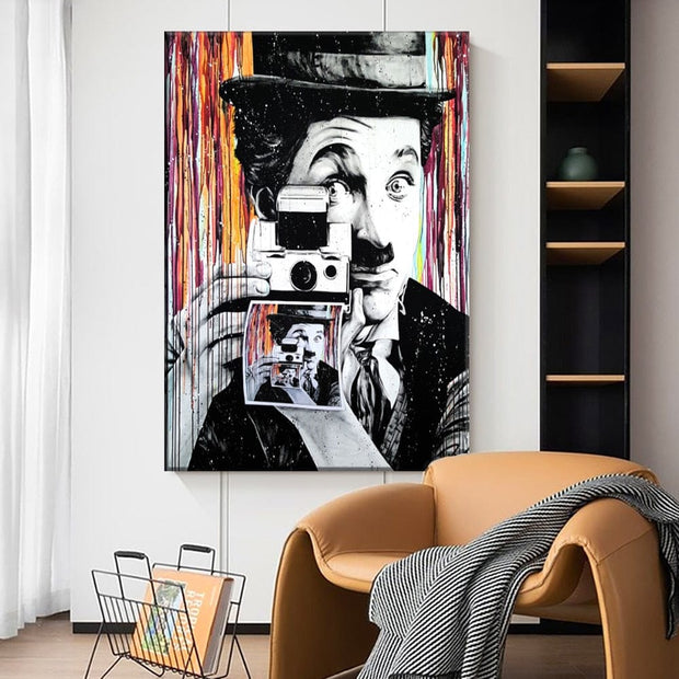 Charlie Chaplin with Camera Canvas Wall Art-MinimalisticDecor.com