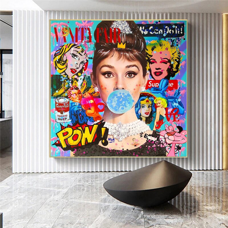 Chewing Gum: Audrey Hepburn Canvas Wall Art-MinimalisticDecor.com
