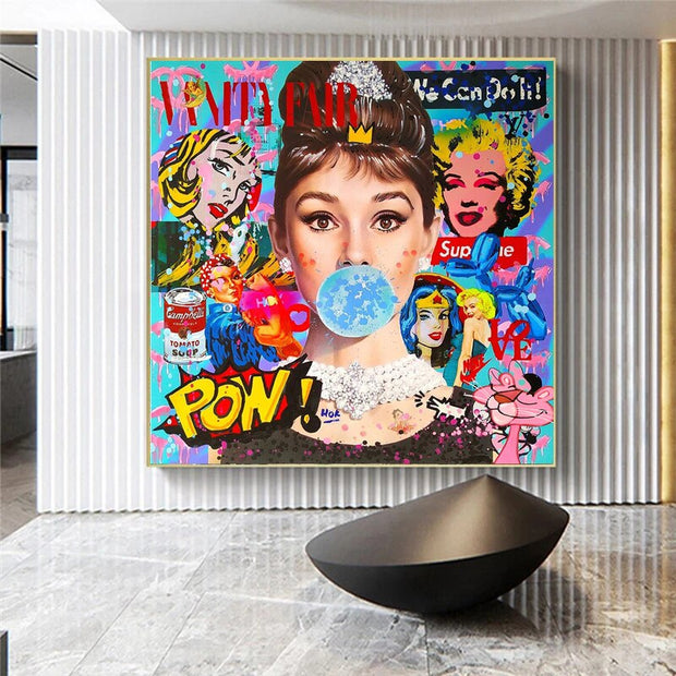 Chewing Gum: Audrey Hepburn Canvas Wall Art-MinimalisticDecor.com