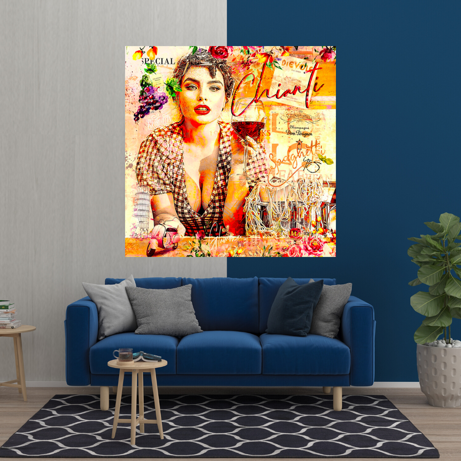 Chianti Dievole Girl With Wine Canvas Wall Art-MinimalisticDecor.com
