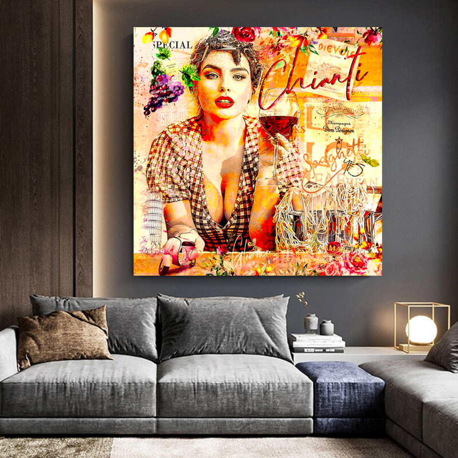 Chianti Dievole Girl With Wine Canvas Wall Art-MinimalisticDecor.com