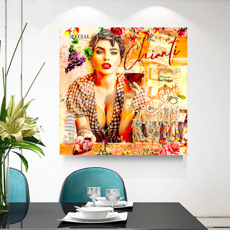 Chianti Dievole Girl With Wine Canvas Wall Art-MinimalisticDecor.com
