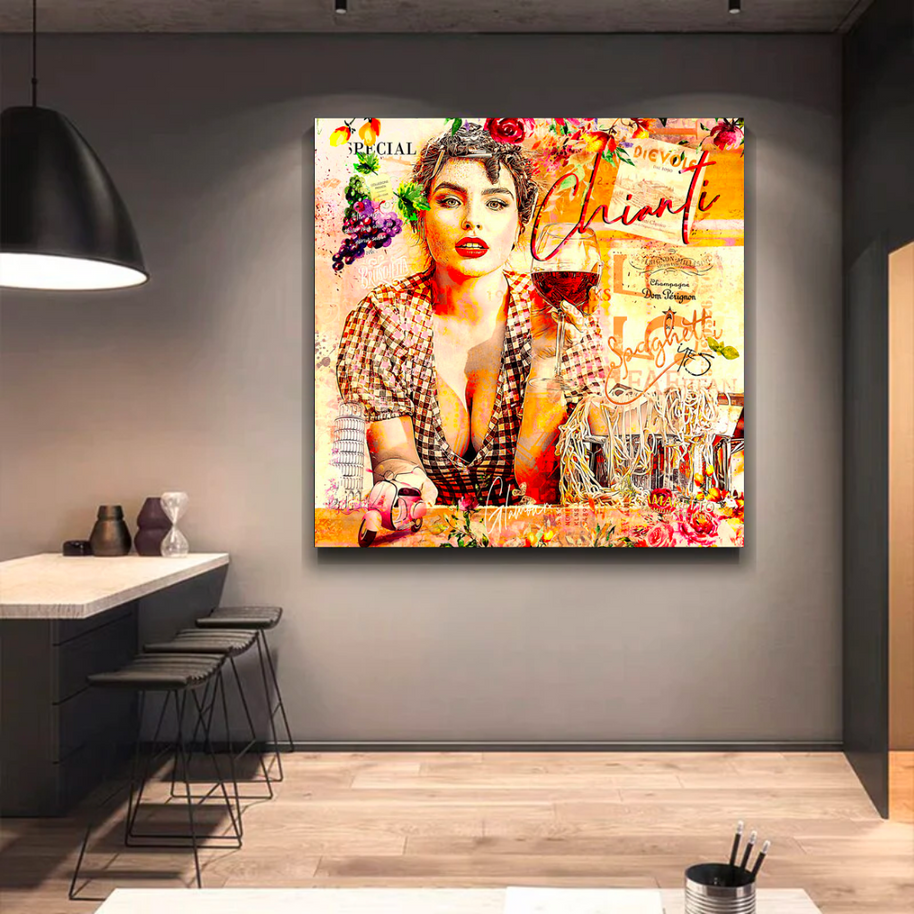 Chianti Dievole Girl With Wine Canvas Wall Art-MinimalisticDecor.com