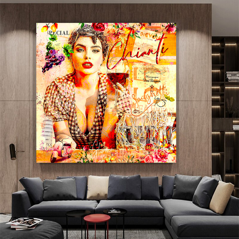 Chianti Dievole Girl With Wine Canvas Wall Art-MinimalisticDecor.com