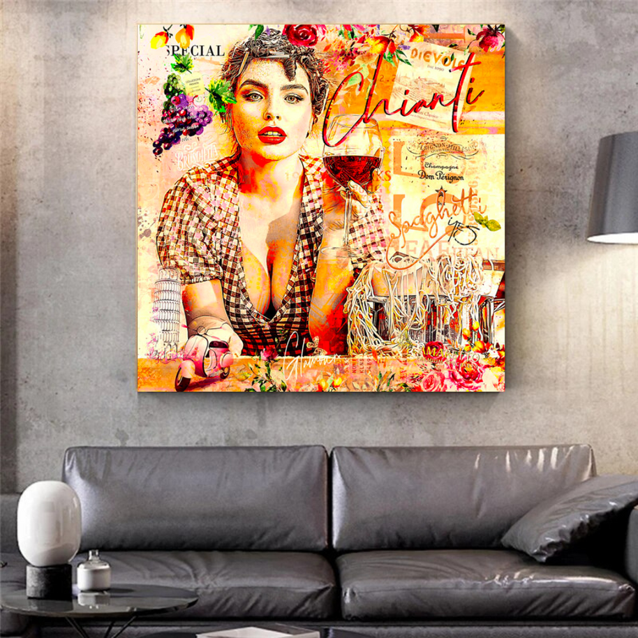 Chianti Dievole Girl With Wine Canvas Wall Art-MinimalisticDecor.com