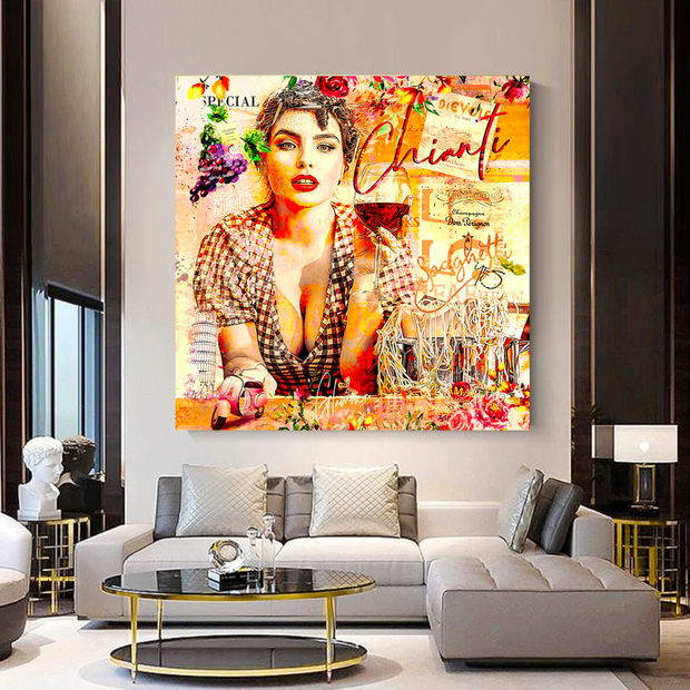 Chianti Dievole Girl With Wine Canvas Wall Art-MinimalisticDecor.com