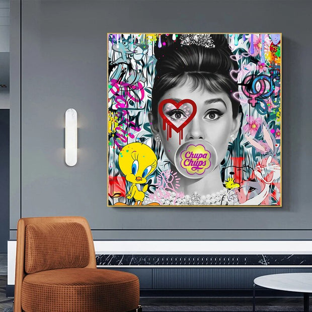 Chupa Chups: Audrey Hepburn Canvas Wall Art-MinimalisticDecor.com