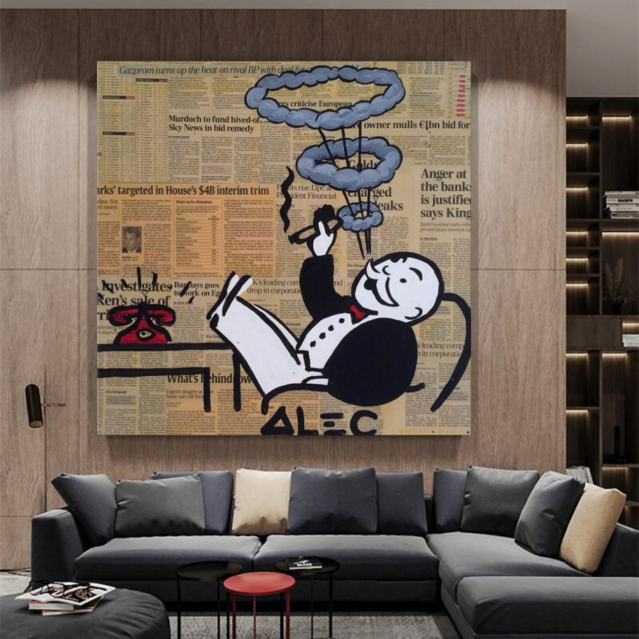 Cigar Hoops: Mr Monopoly Canvas Wall Art-MinimalisticDecor.com