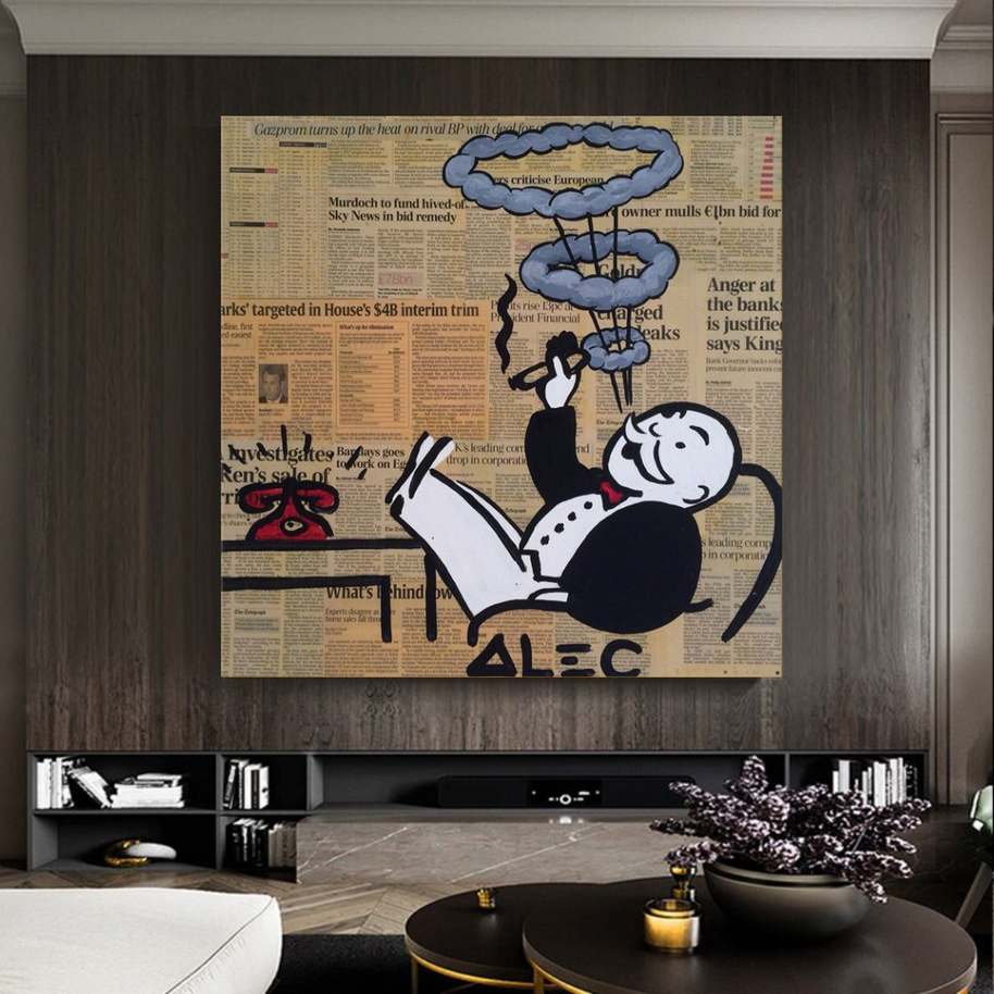Cigar Hoops: Mr Monopoly Canvas Wall Art-MinimalisticDecor.com