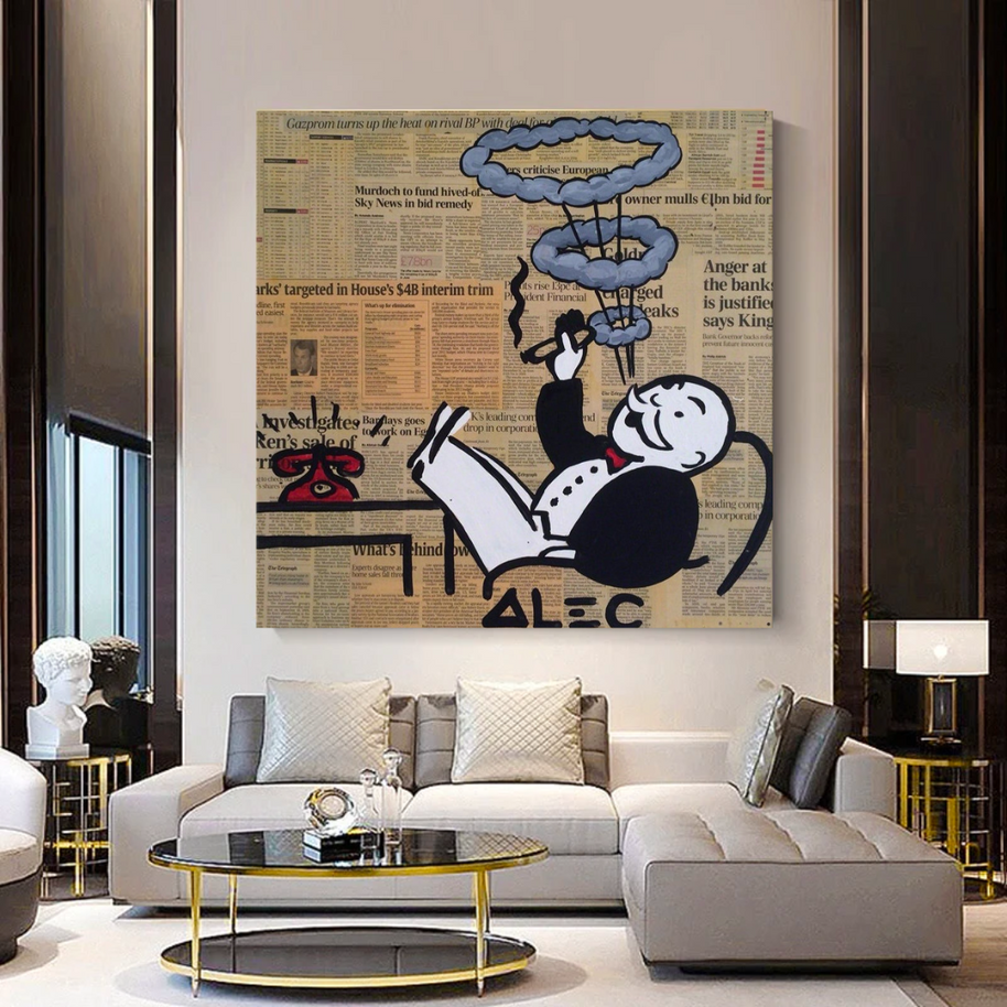 Cigar Hoops: Mr Monopoly Canvas Wall Art-MinimalisticDecor.com
