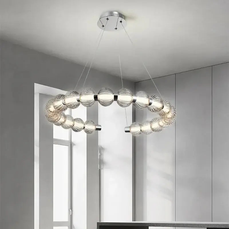 Circular Ring Chrome LED Pearl Chandelier-MinimalisticDecor.com