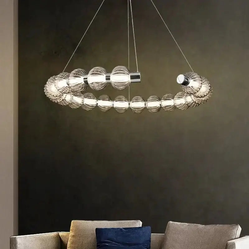 Circular Ring Chrome LED Pearl Chandelier-MinimalisticDecor.com