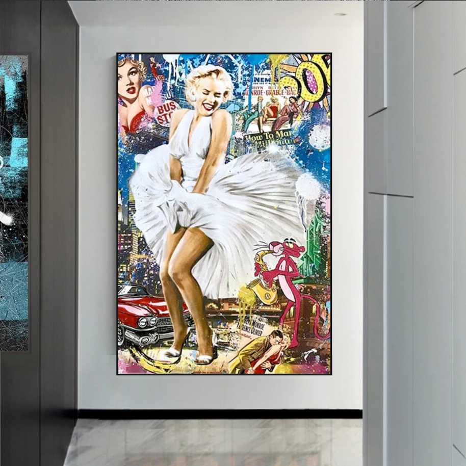 Classic Graffiti: Marilyn and Pink Panther Wall Art-MinimalisticDecor.com
