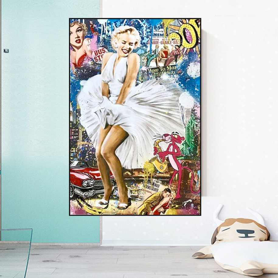 Classic Graffiti: Marilyn and Pink Panther Wall Art-MinimalisticDecor.com