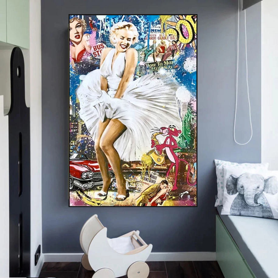 Classic Graffiti: Marilyn and Pink Panther Wall Art-MinimalisticDecor.com