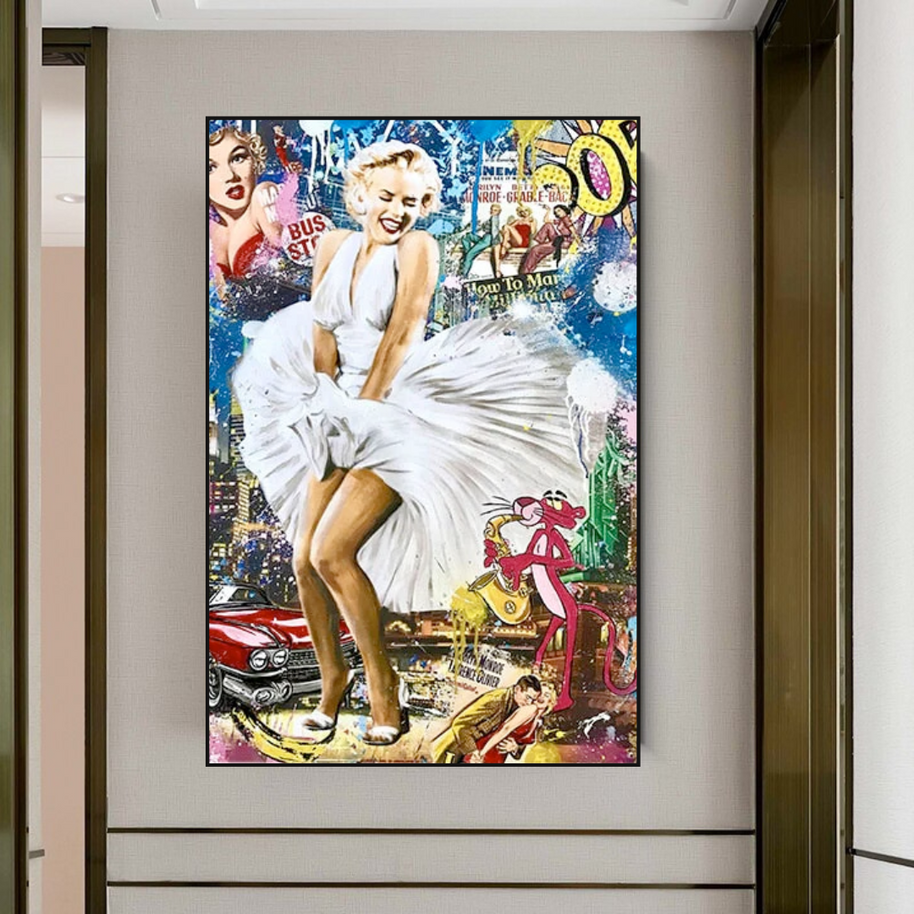 Classic Graffiti: Marilyn and Pink Panther Wall Art-MinimalisticDecor.com