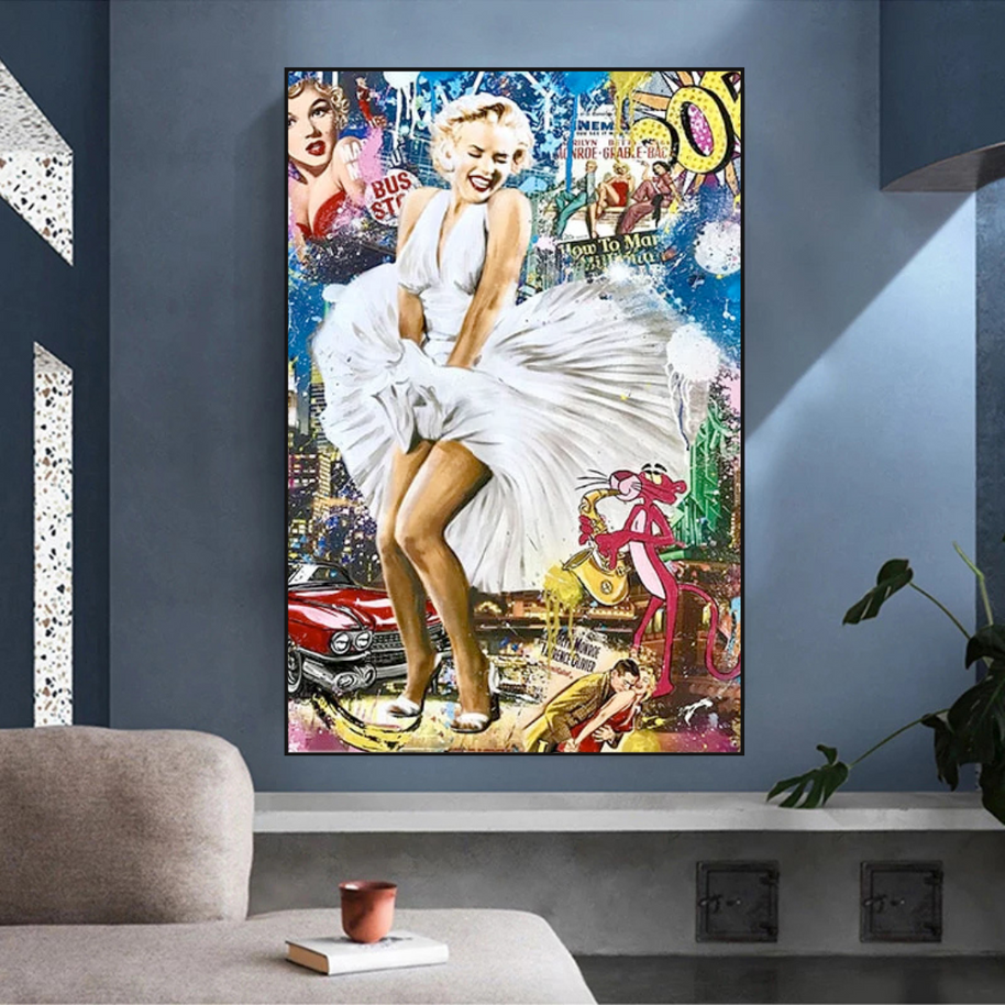Classic Graffiti: Marilyn and Pink Panther Wall Art-MinimalisticDecor.com