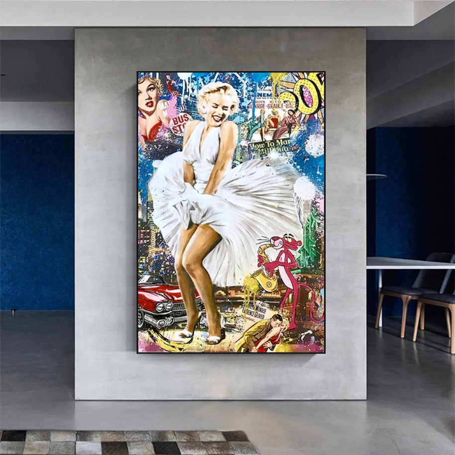 Classic Graffiti: Marilyn and Pink Panther Wall Art-MinimalisticDecor.com