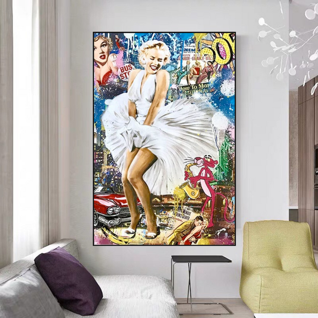 Classic Graffiti: Marilyn and Pink Panther Wall Art-MinimalisticDecor.com