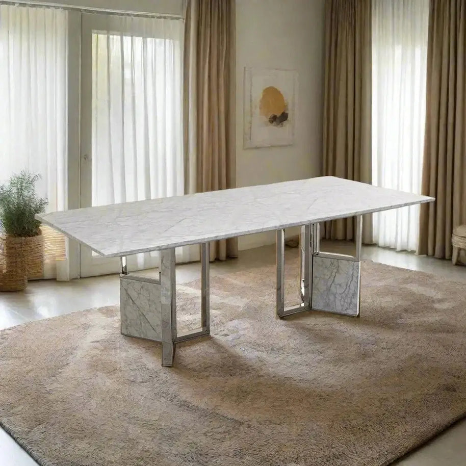 Classic Marble & Gold Texture Dining Table-MinimalisticDecor.com
