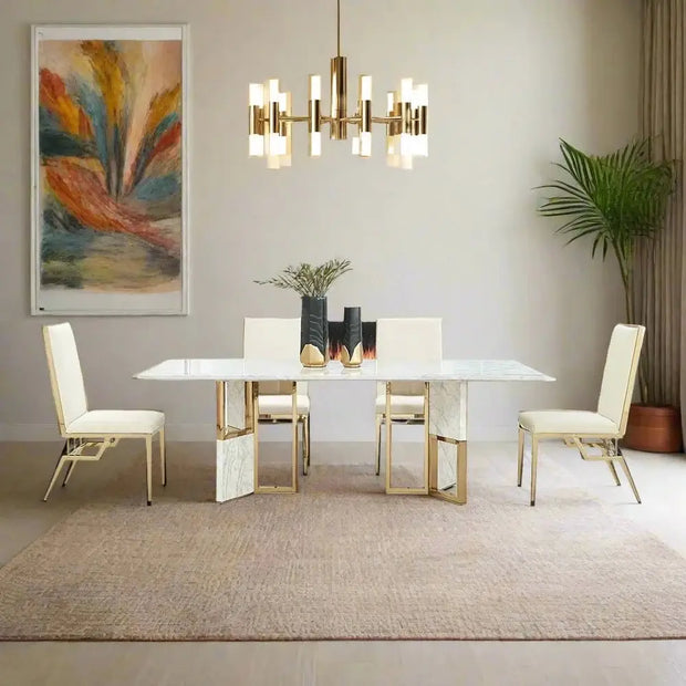Classic Marble & Gold Texture Dining Table-MinimalisticDecor.com
